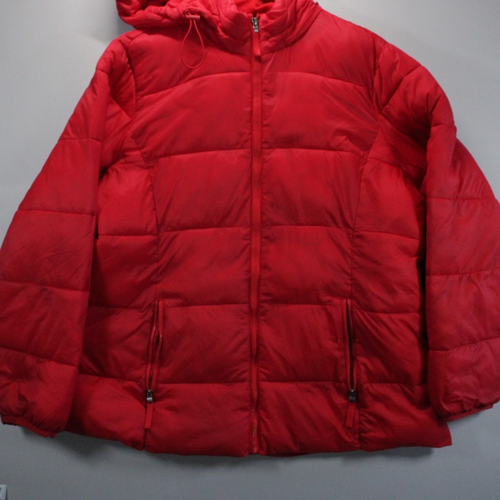 St Johns Bay Womens XXL Red Puffer Jack Removable Hood Winter Rain Outdoor Coat